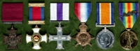 Wilfrith Elstob : (L to R) Victoria Cross; Distinguished Service Order; Military Cross; 1914-15 Star; British War Medal; Allied Victory Medal with 'Mentioned in Despatches' oak leaves